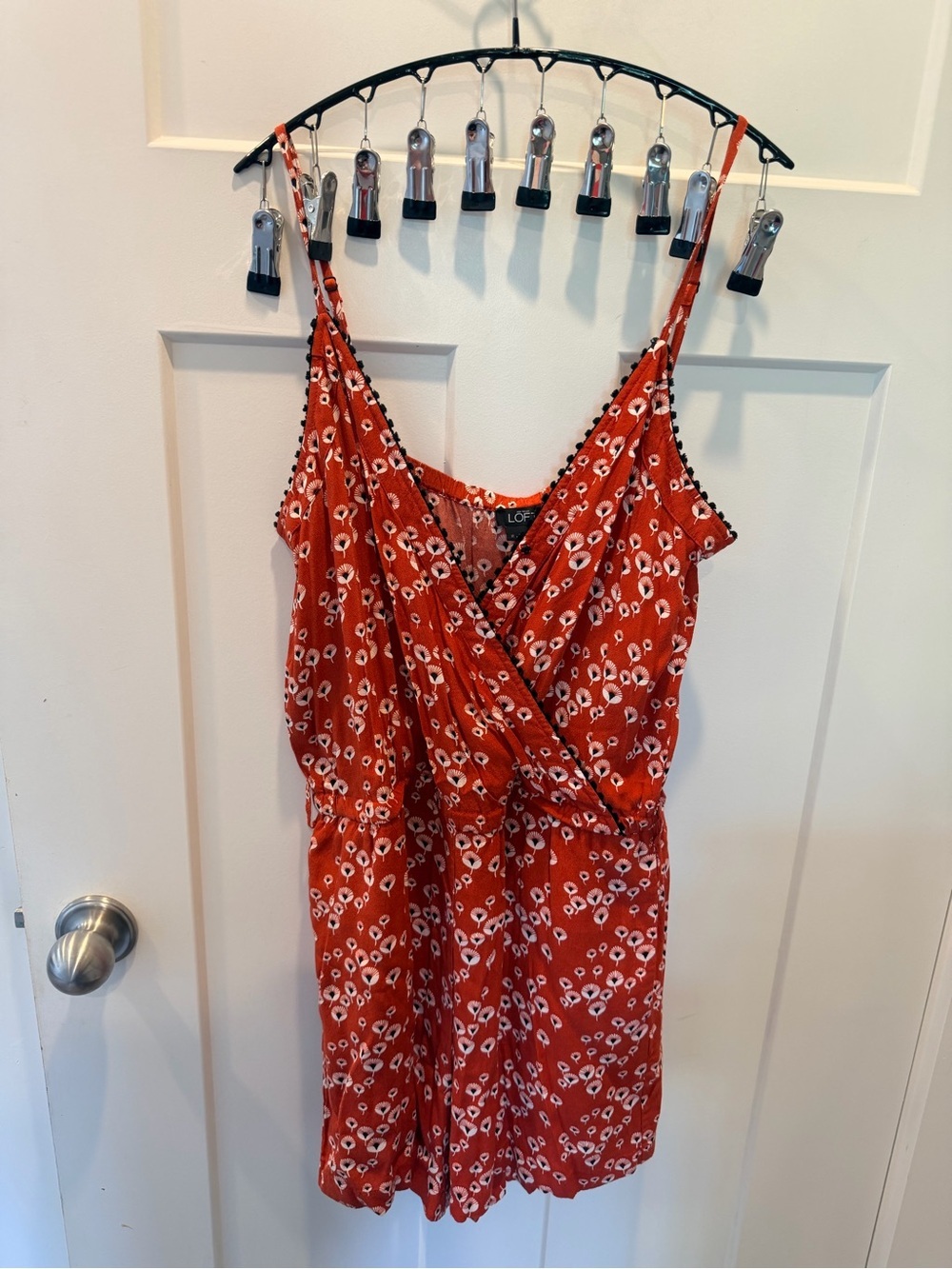 LOFT Ann Taylor Floral Faux Wrap Romper Medium Rust Orange Sleeveless Boho